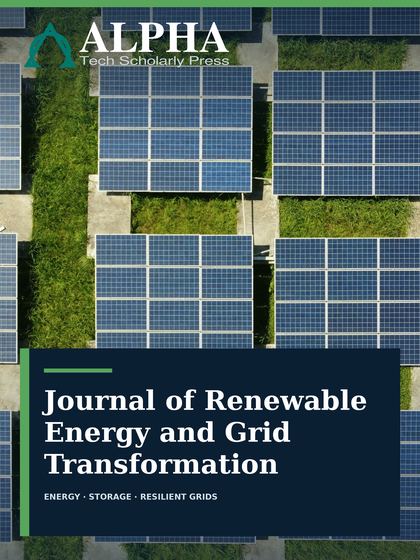 Journal of Renewable Energy and Grid Transformation cover featuring an aerial solar-energy installation.